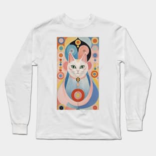 Hilma af Klint's Chromatic Cats: Abstract Feline Reverie Long Sleeve T-Shirt